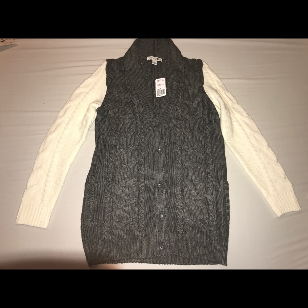 Forever 21 sweater cardigan grey/ivory Large NWT